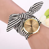 Women Wristwatch Stripe Floral Cloth Band Clock