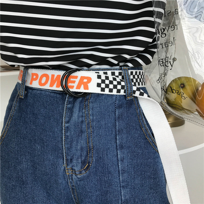 Belt Lengthening Korea BF Harajuku Style Canvas Casual Power Letter Lattice Belts-in Men's Belts