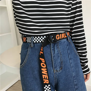 Belt Lengthening Korea BF Harajuku Style Canvas Casual Power Letter Lattice Belts-in Men's Belts