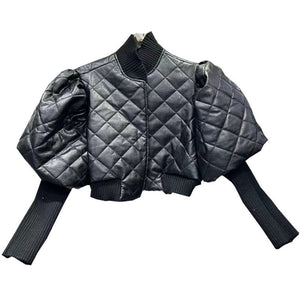 Versatile Knitted Leather Jacket for Women