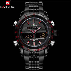 NAVIFORCE Stainless Steel Quartz Watch Men Digital LED Sports Wristwatch