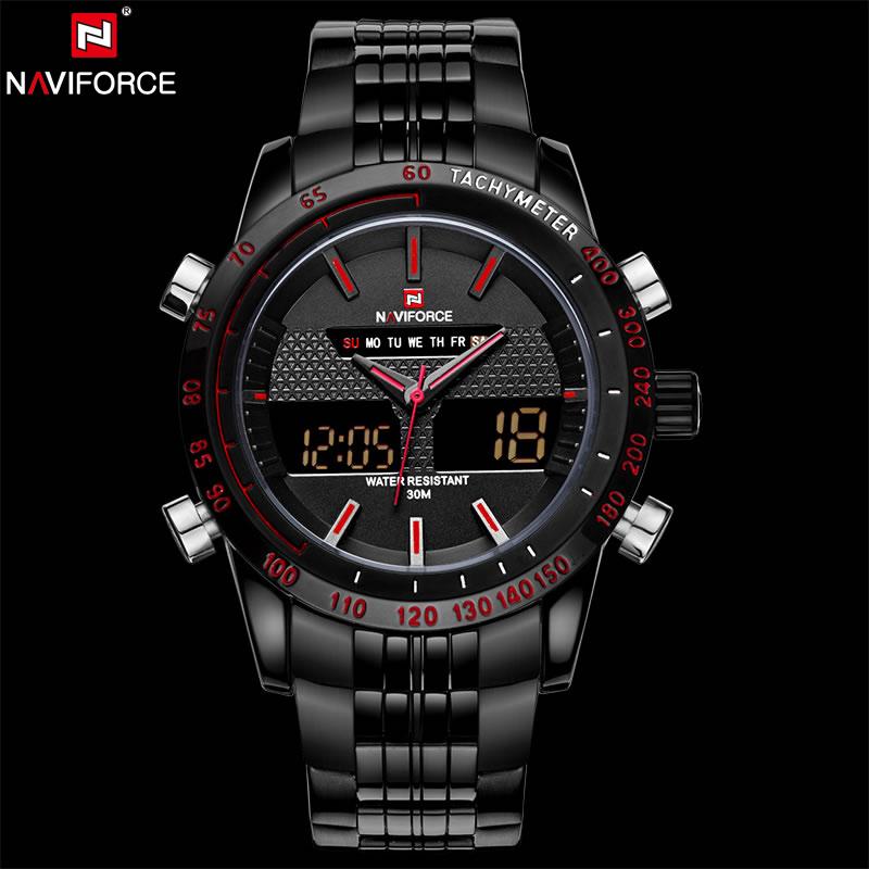 NAVIFORCE Stainless Steel Quartz Watch Men Digital LED Sports Wristwatch