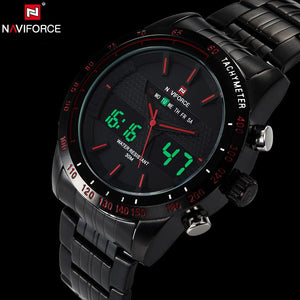 NAVIFORCE Stainless Steel Quartz Watch Men Digital LED Sports Wristwatch