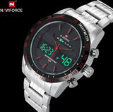 NAVIFORCE Stainless Steel Quartz Watch Men Digital LED Sports Wristwatch