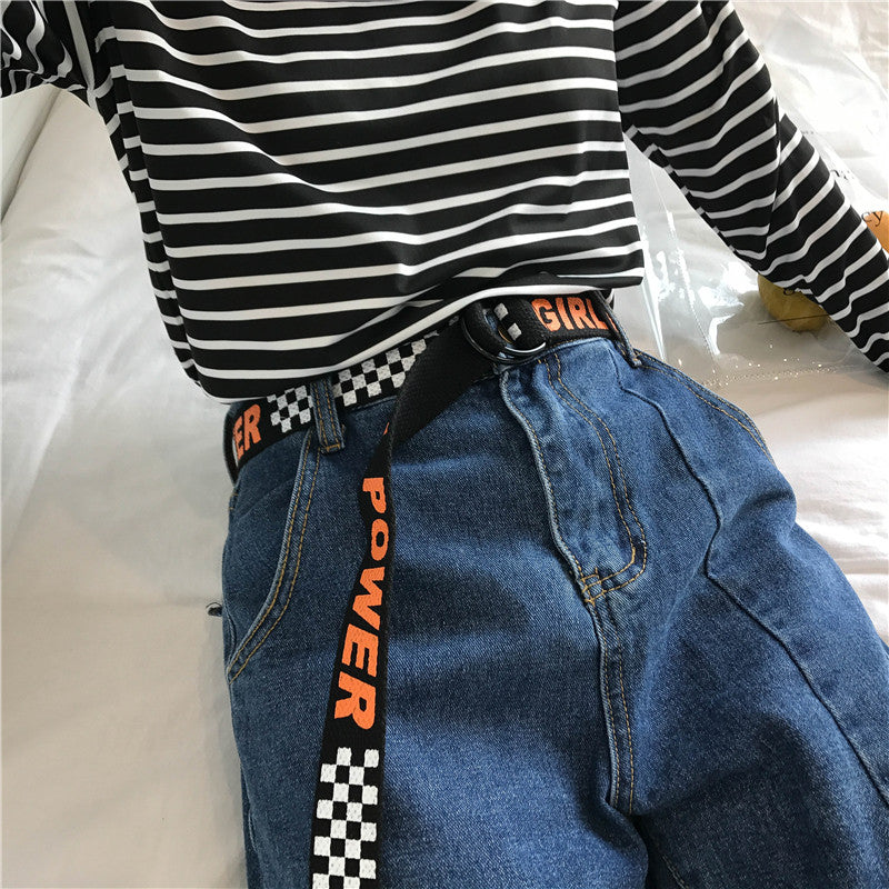 Belt Lengthening Korea BF Harajuku Style Canvas Casual Power Letter Lattice Belts-in Men's Belts