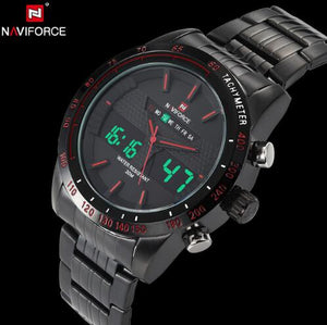 NAVIFORCE Stainless Steel Quartz Watch Men Digital LED Sports Wristwatch