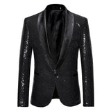 Black Sequin One Button Shawl Collar Suit Jacket Men Bling Glitter Nightclub Prom DJ Blazer Jacket Men Stage Clothes for Singers