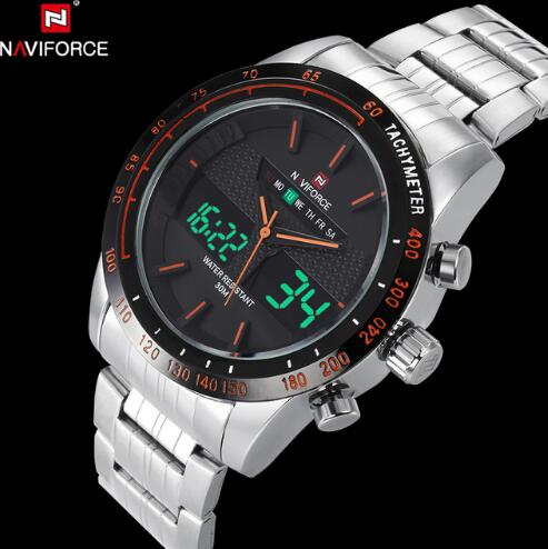 NAVIFORCE Stainless Steel Quartz Watch Men Digital LED Sports Wristwatch