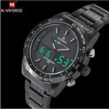 NAVIFORCE Stainless Steel Quartz Watch Men Digital LED Sports Wristwatch