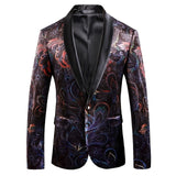 Blazer Men Luxury Print Shawl Collar Suit Jacket Men Wedding Dinner Party Stage Singer Costumes