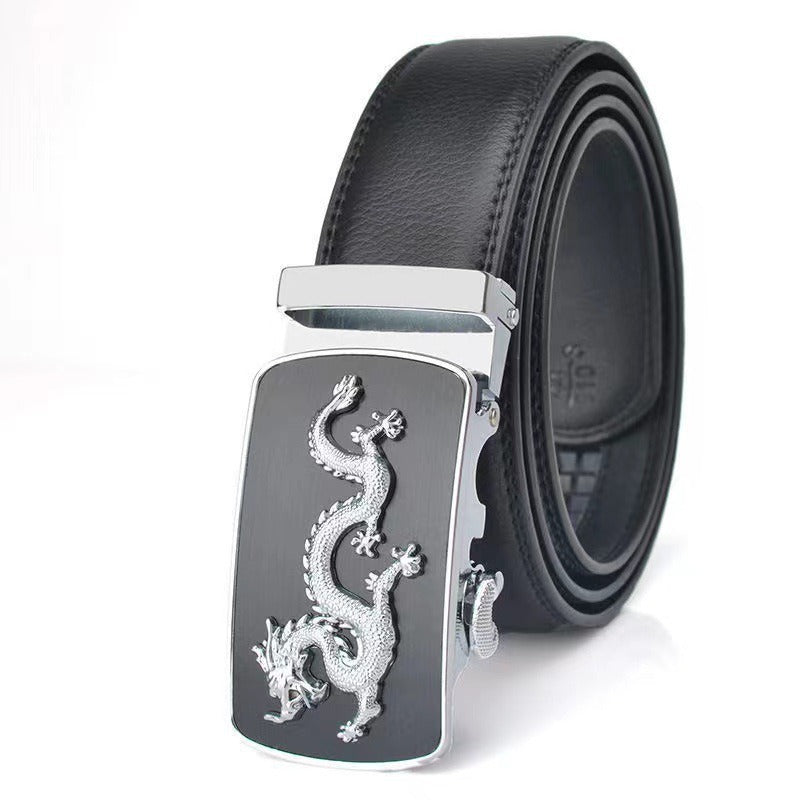 Men Automatic Buckle Belts New Fashion Brand Designer Dragon Leather Belts for Business Men Luxury Black Strap Waistband