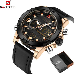 NAVIFORCE Leather Quartz Watch Men's Sport Wristwatch