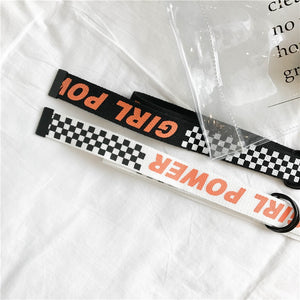 Belt Lengthening Korea BF Harajuku Style Canvas Casual Power Letter Lattice Belts-in Men's Belts