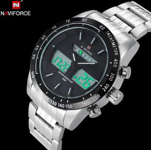 NAVIFORCE Stainless Steel Quartz Watch Men Digital LED Sports Wristwatch