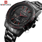 NAVIFORCE Stainless Steel Quartz Watch Men Digital LED Sports Wristwatch