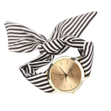 Women Wristwatch Stripe Floral Cloth Band Clock