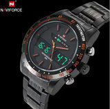 NAVIFORCE Stainless Steel Quartz Watch Men Digital LED Sports Wristwatch