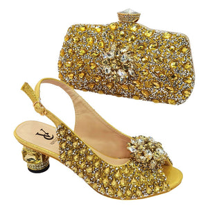 Summer Buckle Gold Handbag With High End Diamond Shoes Fashion Fish Mouth Shoes With Water Diamond Bag Dinner Bag