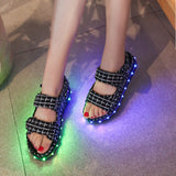 Summer Fashion LED Flash Colorful Flats Sandals Open Toe Platform Sandals Shoes Women Casual Shoes Ladies Beach Shoes