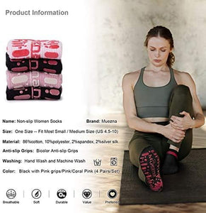 Non Slip Yoga Socks for Women, Anti-Skid Pilates, Barre, Hospital Socks with Grips, Size 5-10